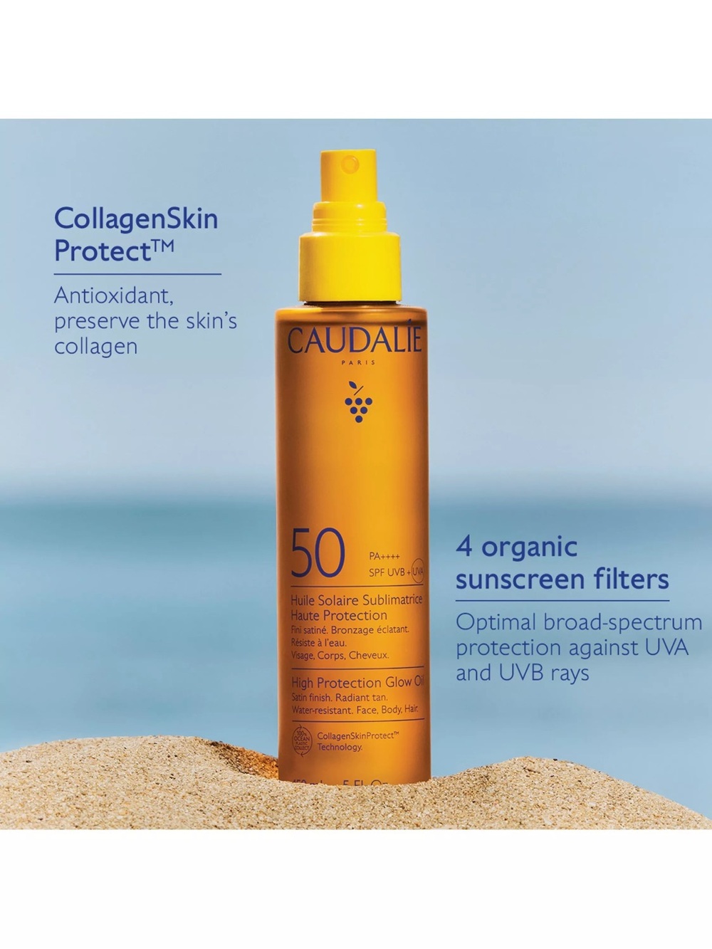 Caudalie SPF 50 High Protection Glow Oil sunscreen